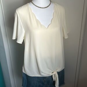 New Allison Joy from Evereve Women’s Lyla Scallop Trim Ivory Short Sleeve Blouse